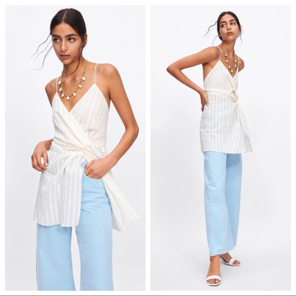 NWT Zara Striped Knotted Tunic Tank XS Blogger Fave - Picture 2 of 9